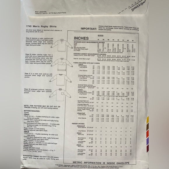 Stretch & Sew pattern 1745, Men’s Rugby Shirts - Picture 2 of 2